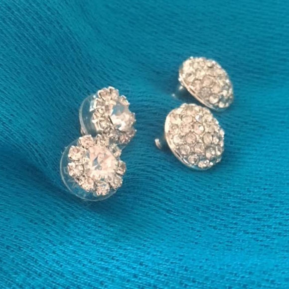 Two Pairs of Silver-Tone and Clear-Stone Earrings - Picture 3 of 6